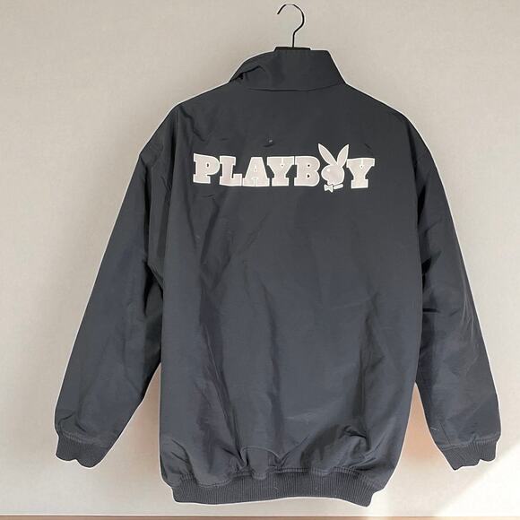 Playboy by PacSun Black Bomber Jacket XS/S Logo Back Spell Out Cotton Blend - Picture 2 of 12